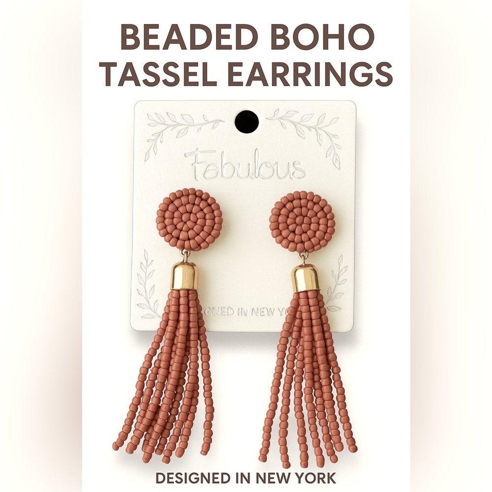 Fabulous Brand Brown Beaded Boho Tassel Earrings
